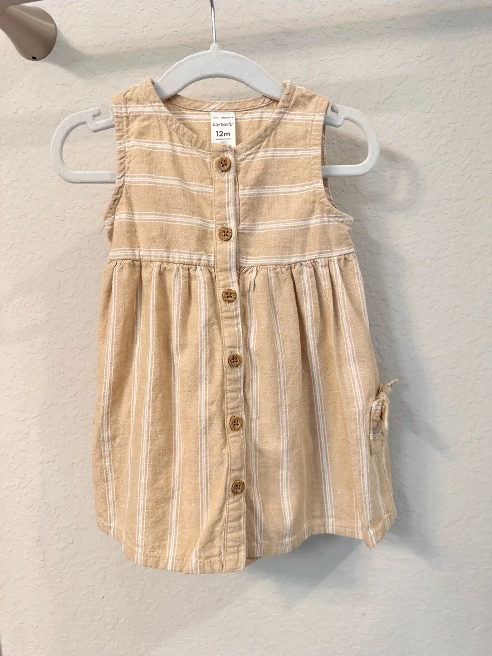 Baby Girl Stripe Sleeveless Dress - Khaki/Ivory
